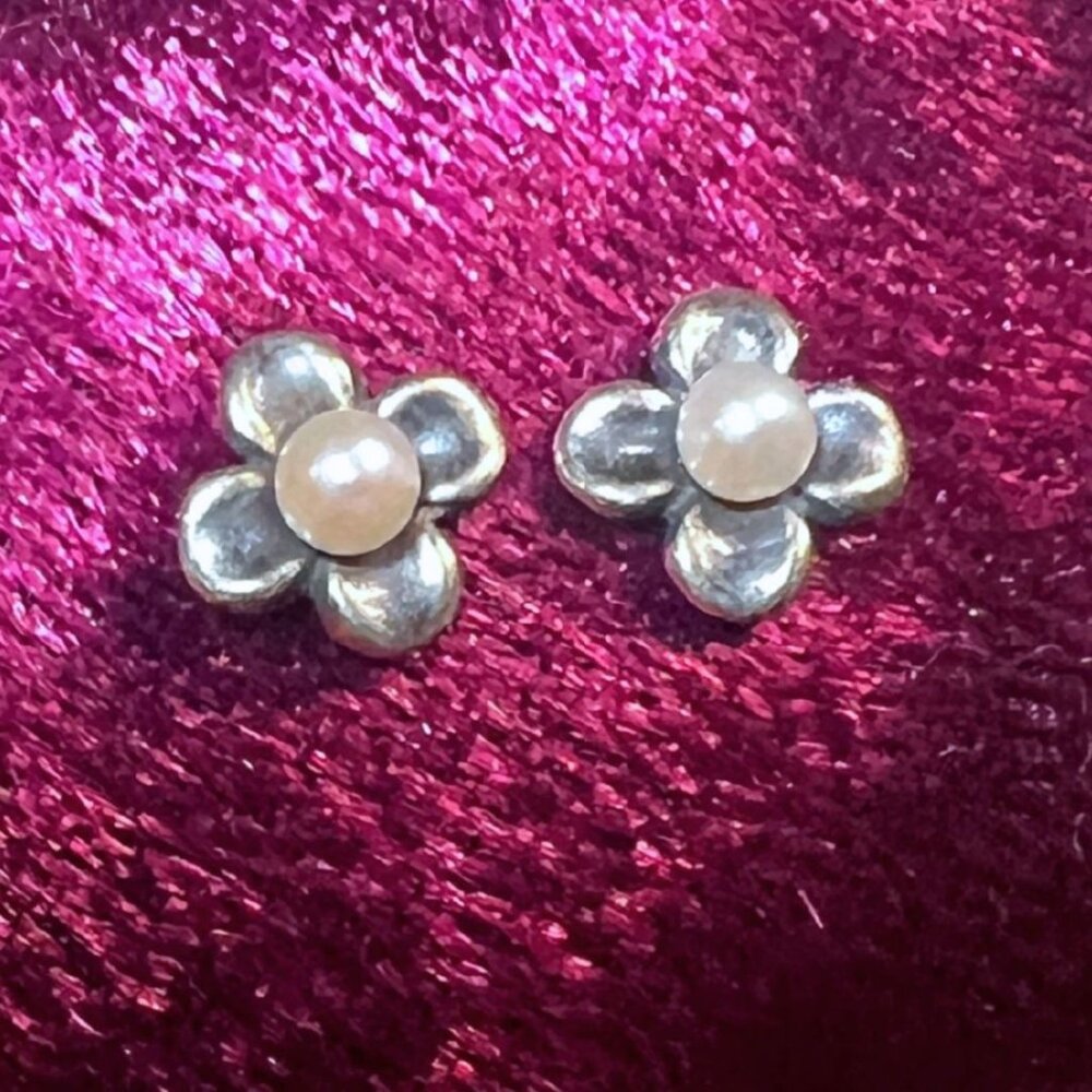 James Avery Sterling Silver Tiny Blossom Pearl Stud Earrings